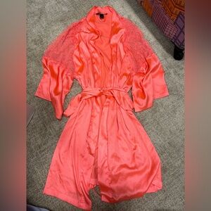 Elegant Coral Lace Trim Robe